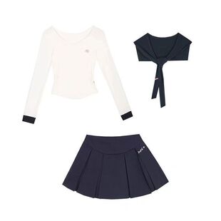 学院风甜辣jk制服套装女春秋海军领设计感长袖t恤百褶短裙两件套