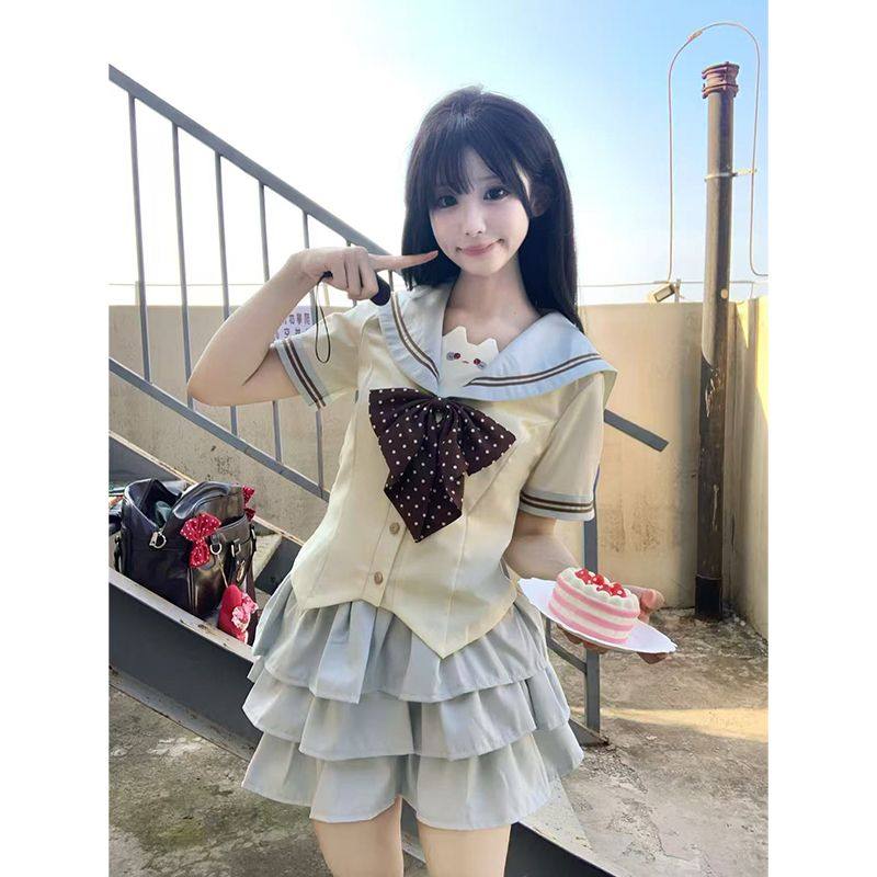 樱兰私立【兰梨中】原创JK日系甜美正版校供收腰长短袖套装水手服