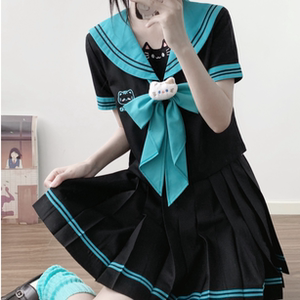小花猪jk原创初音色甜美可爱水手服黑色女短袖夏服日系百褶裙套装