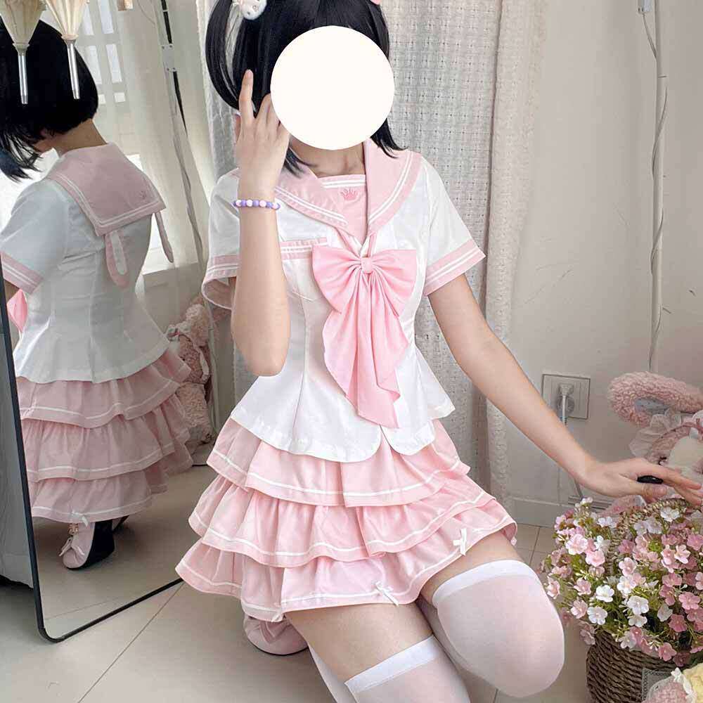 萌兔恋语妙也可原创水手服百褶裙显瘦日系学院风jk收腰制服套装女图片