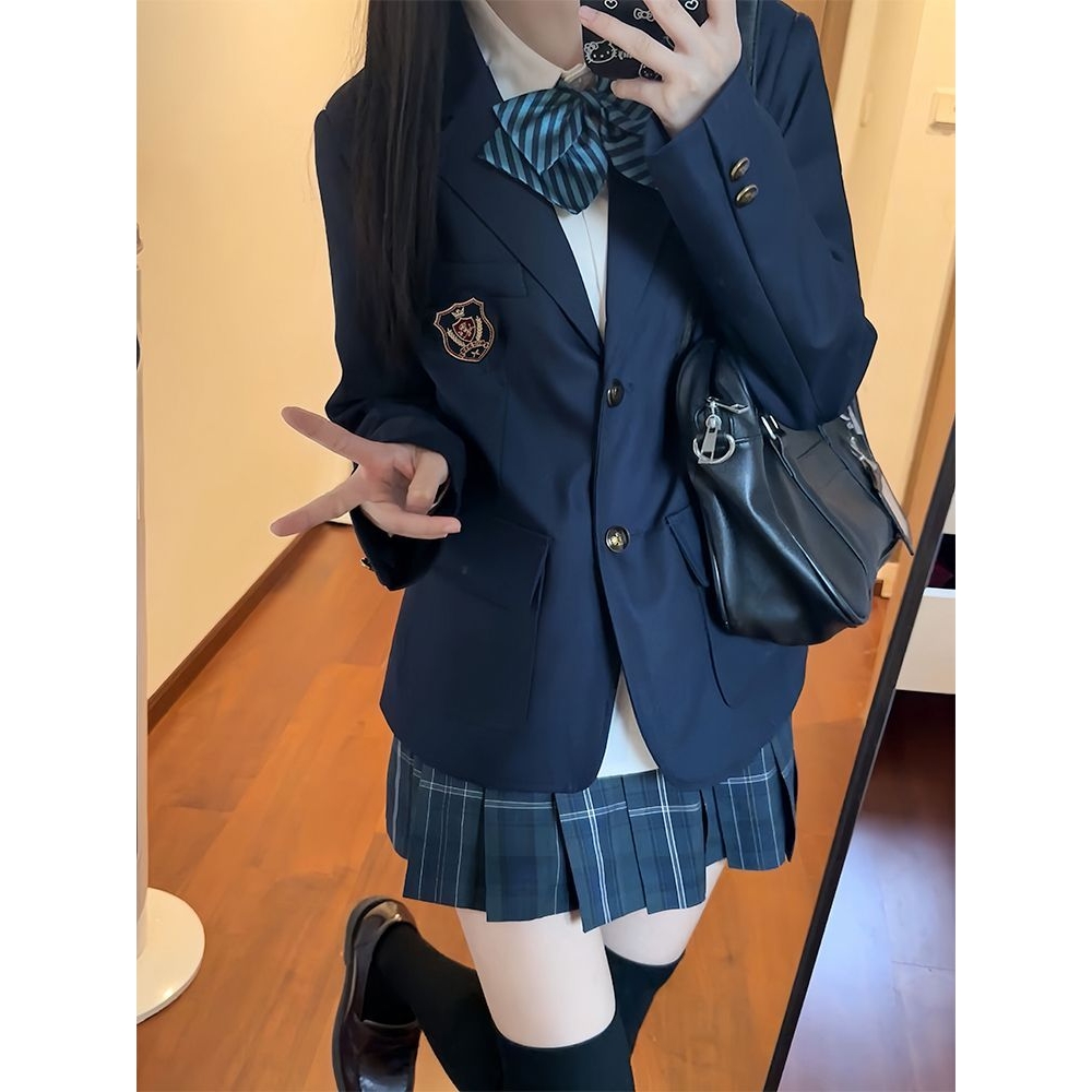 妖言兔兔 jk制服学院风女原创西装外套两粒扣校供感毛衣套装西服