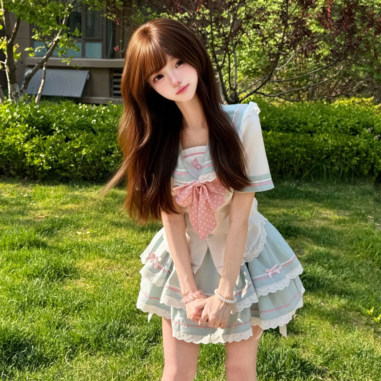 甜柚JK【甜柚屿蝶】原创水手服套装萌款收腰显瘦日系学院风长袖女 - 实物图