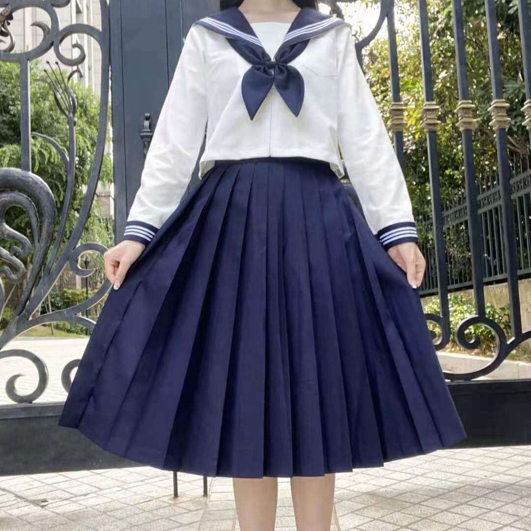 学院风正统JK全套制服米白三本基础款全套中间水手服绀色短中长裙