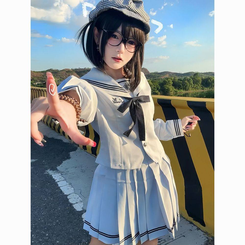 甜嗑原创正版【蓝铃语】jk制服水手服套装长短袖女收腰显瘦学院风