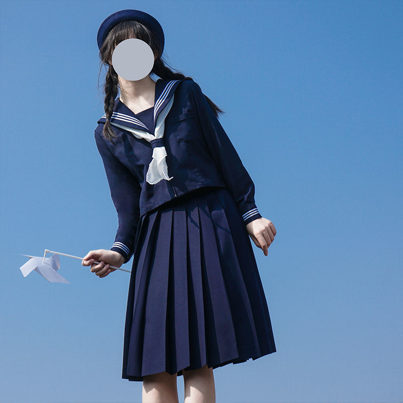新款jk制服全蓝拉链学院风水手服jk制服正版原创百褶裙半身裙长裙