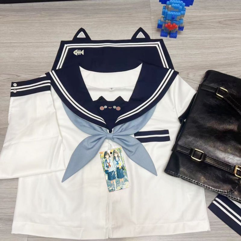 猫咪原创正版绀色水手服套装校园下裙学生装风穿搭可爱夏季jk制服