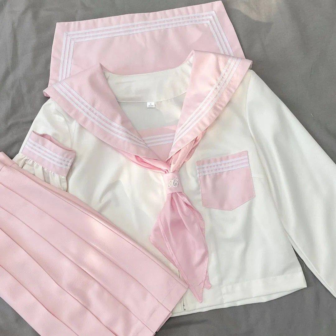 新款正版樱花粉学院三本JK水手服短袖正统日系jk原创制服软妹套装