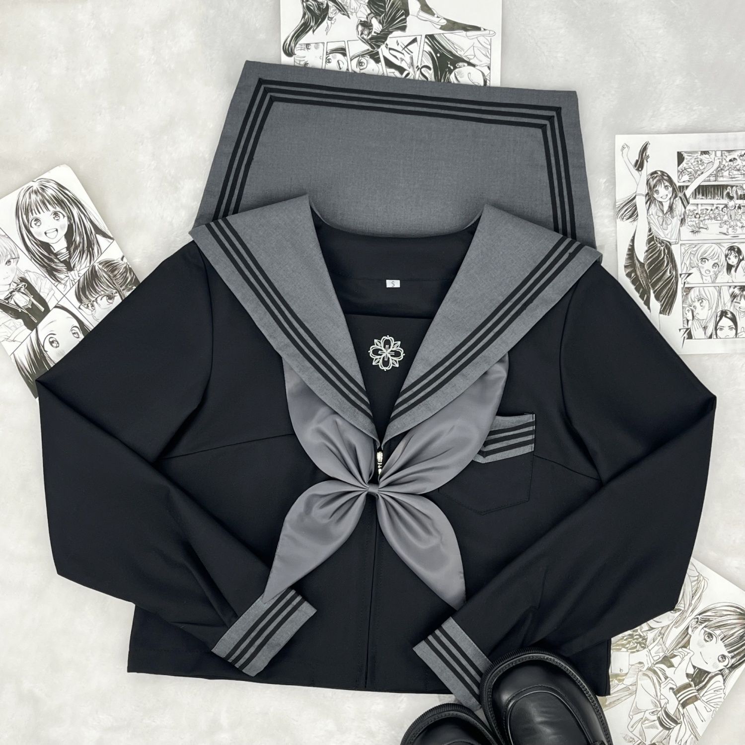 【青月社】原创正版JK制服日系学院风黑色系水手服十字樱学生班服