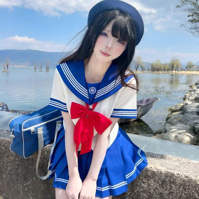 甜嗑原创小野正版日系水手服海军领学院风短袖甜美水手服夏服套装