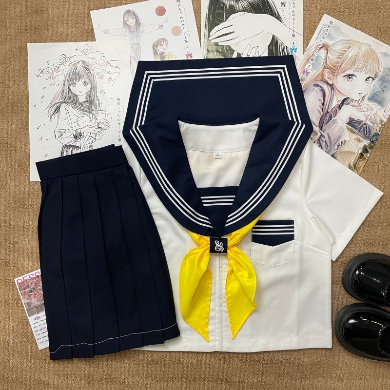 原创jk制服校供中间服日系绀色基础款水手服学院风正统短裙套装女