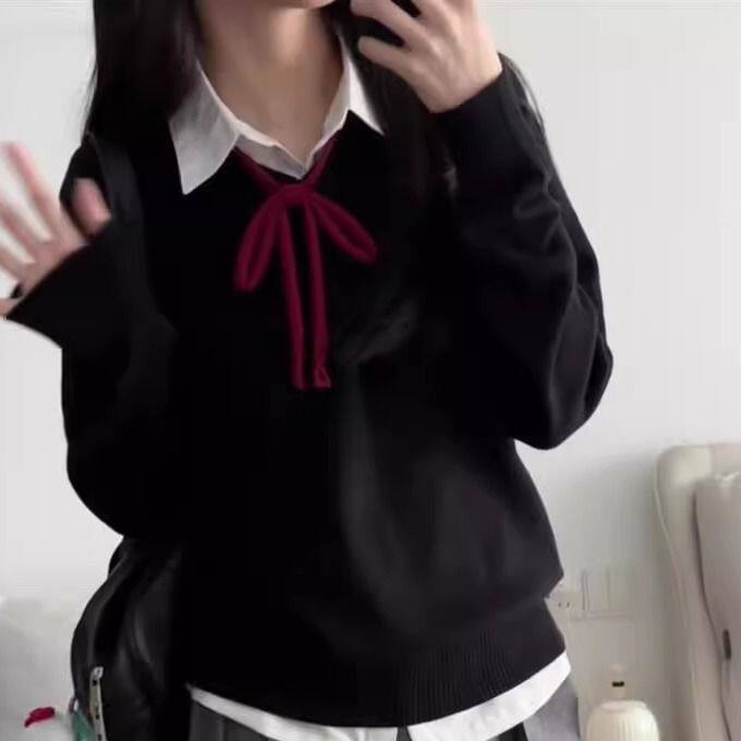 樱岛依jk马甲背心外套女秋季学生内搭叠穿基础款套头针织毛衣套装