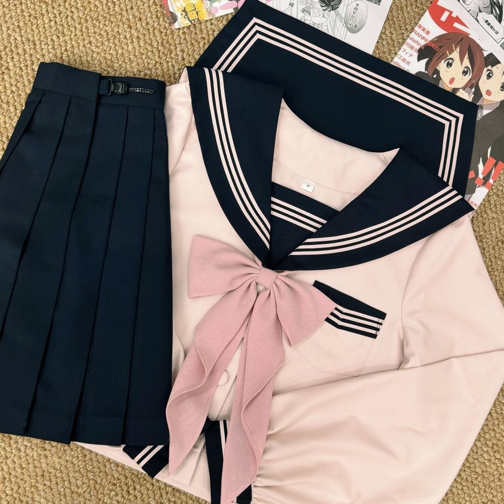 知半城原创粉色三本水手服日系学院风JK制服百褶裙校供班服套装女