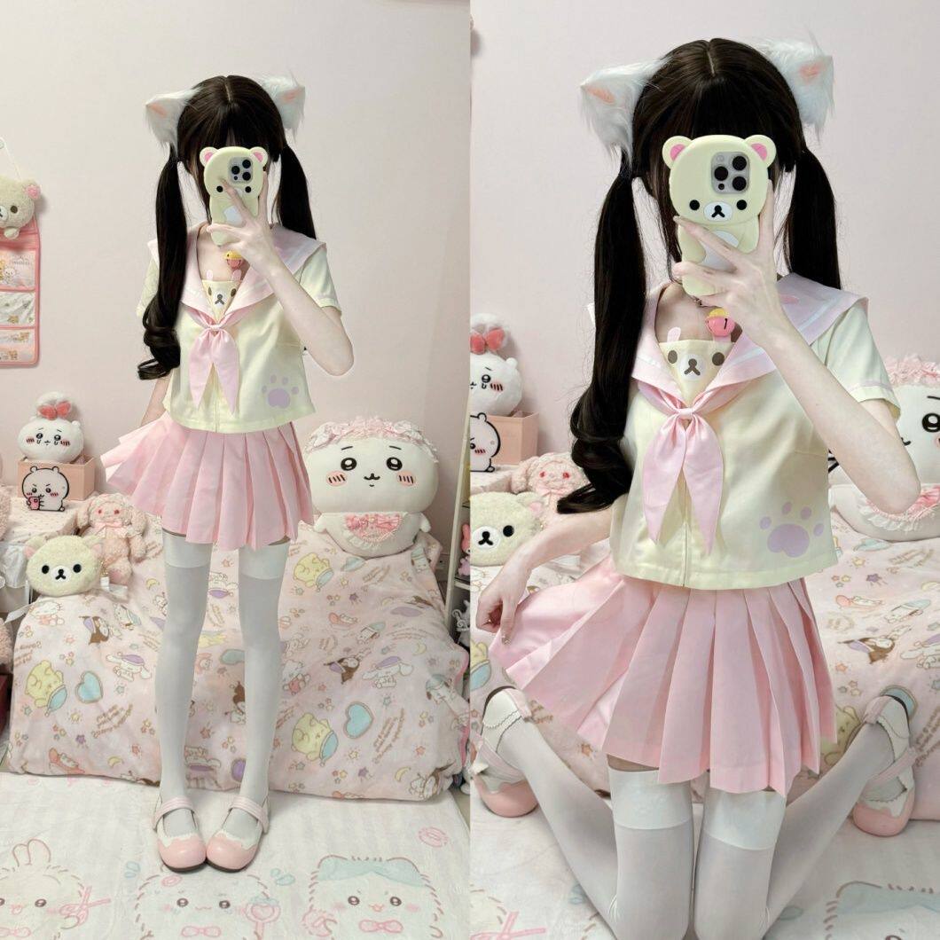 原创轻轻熊JK水手服萌系三件套