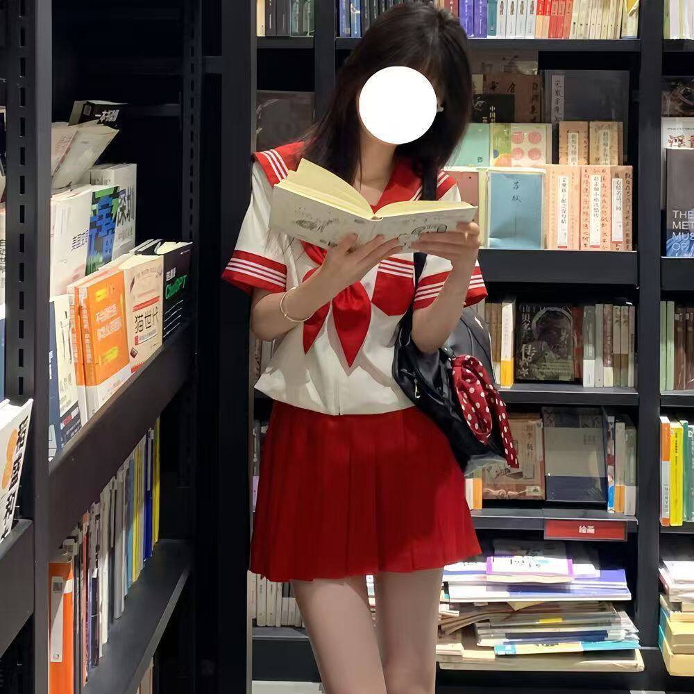 新款原创新款jk三本制服日系正统校服短袖红色软妹学院水手服套装