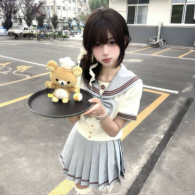 狐兔JK原创抹茶白巧日系水手服套装女中间服短袖JK制服甜美学院风