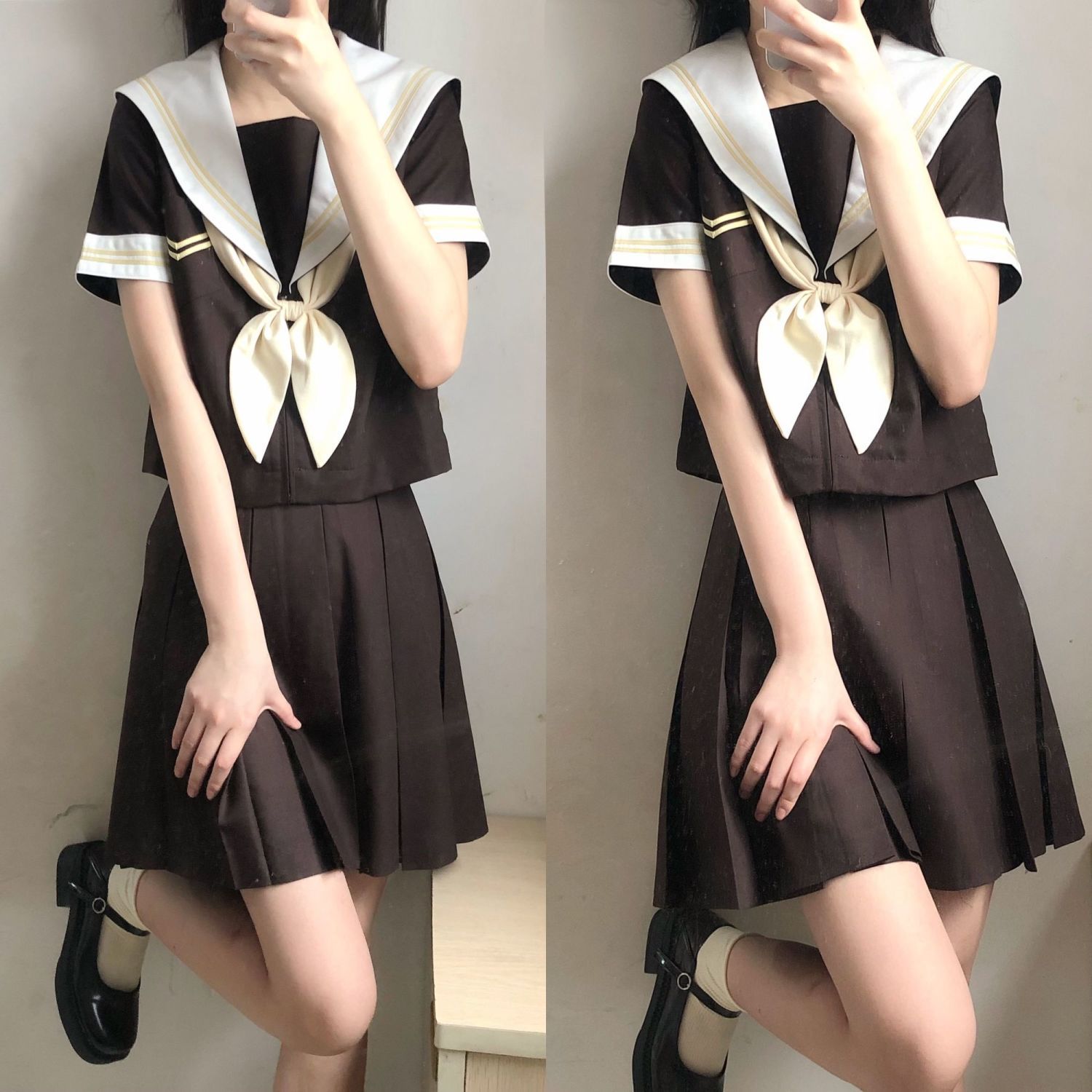 原创正统JK制服奶茶二本水手服基础款女生长短袖套装学生短裙班服