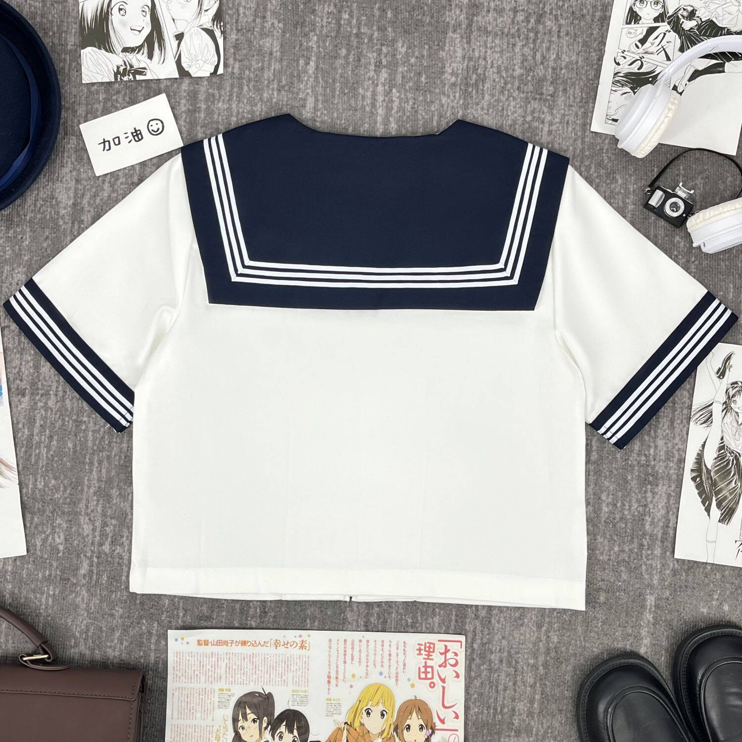 青月社日系海军风白三本改良款JK制服班服水手服校服中间服表演服
