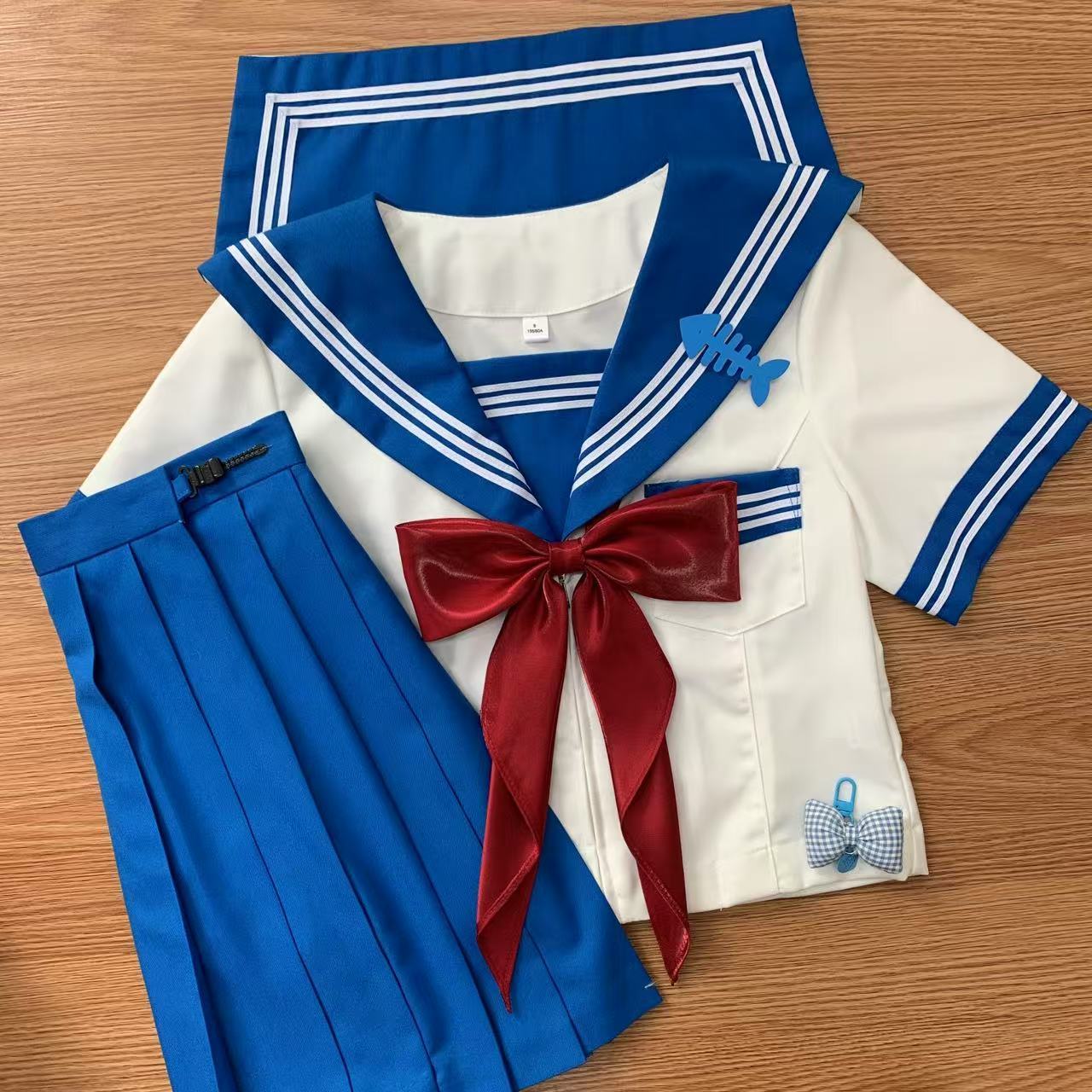 猫腻jk制服可爱蓝色收腰水手服日系学院风校供感百褶裙套装