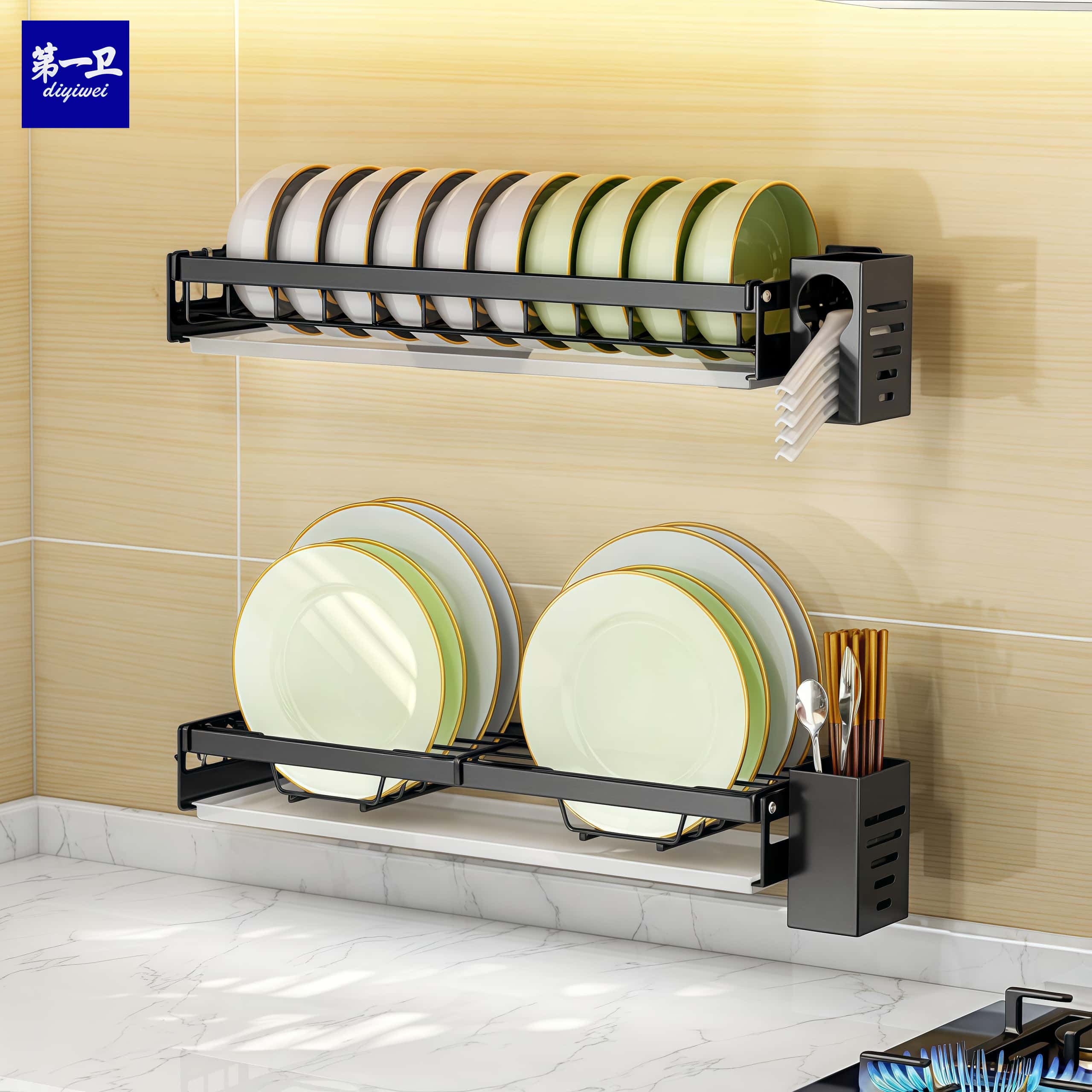 免打孔厨房加厚碗碟收纳架