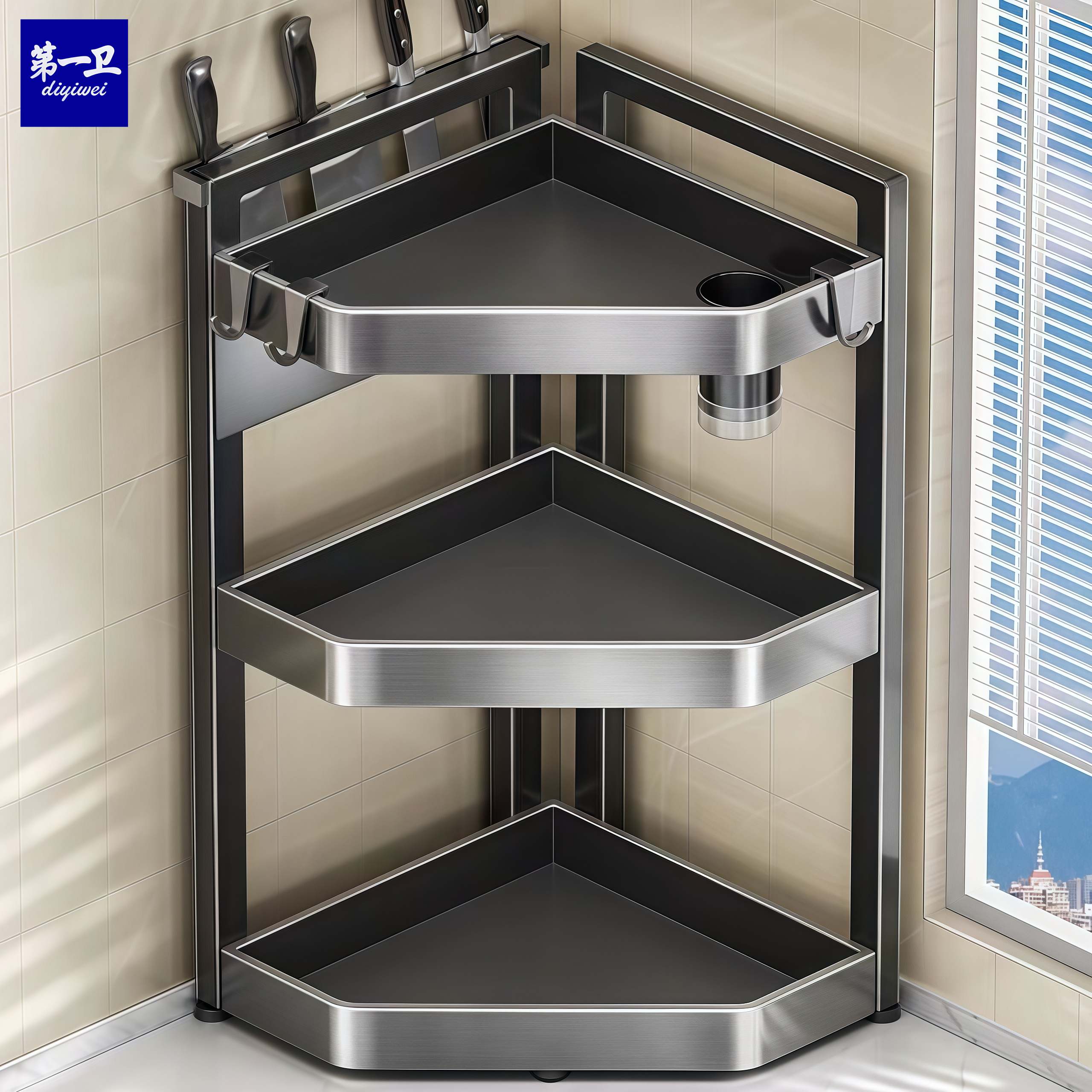 厨房加厚三角置物架台面转角多功能调料品调味罐收纳架三角调料架