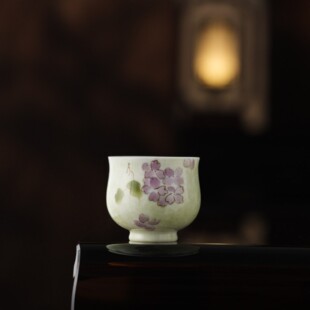 绿彩绣球花圆融杯家用陶瓷功夫茶具中式主人杯茶杯个人专用品茗杯