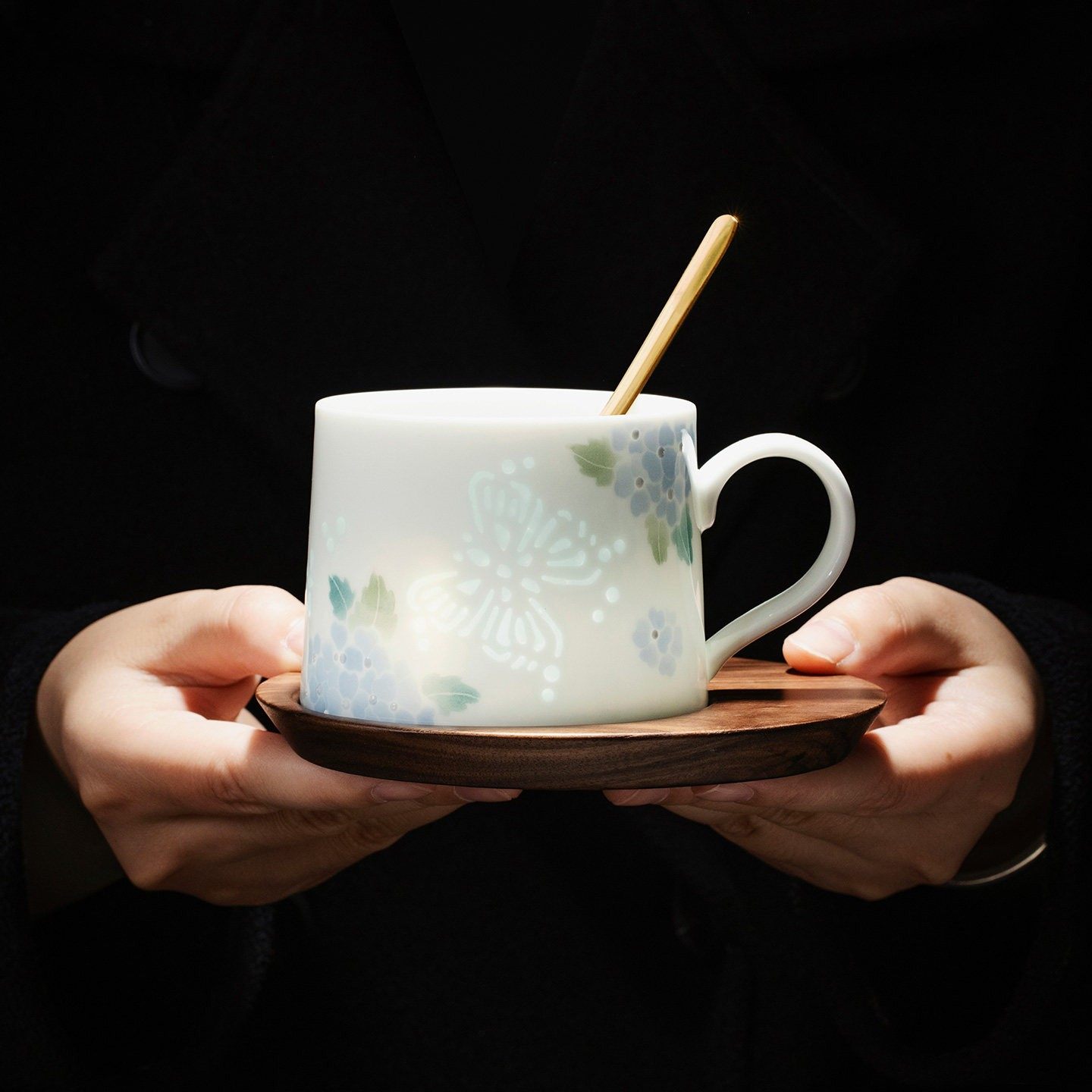 绣球花玲珑咖啡杯杯碟套装陶瓷马克杯高档精致女士个人专用杯子,餐饮具,咖啡杯,淘宝优惠券,粉丝福利购,淘宝优惠卷