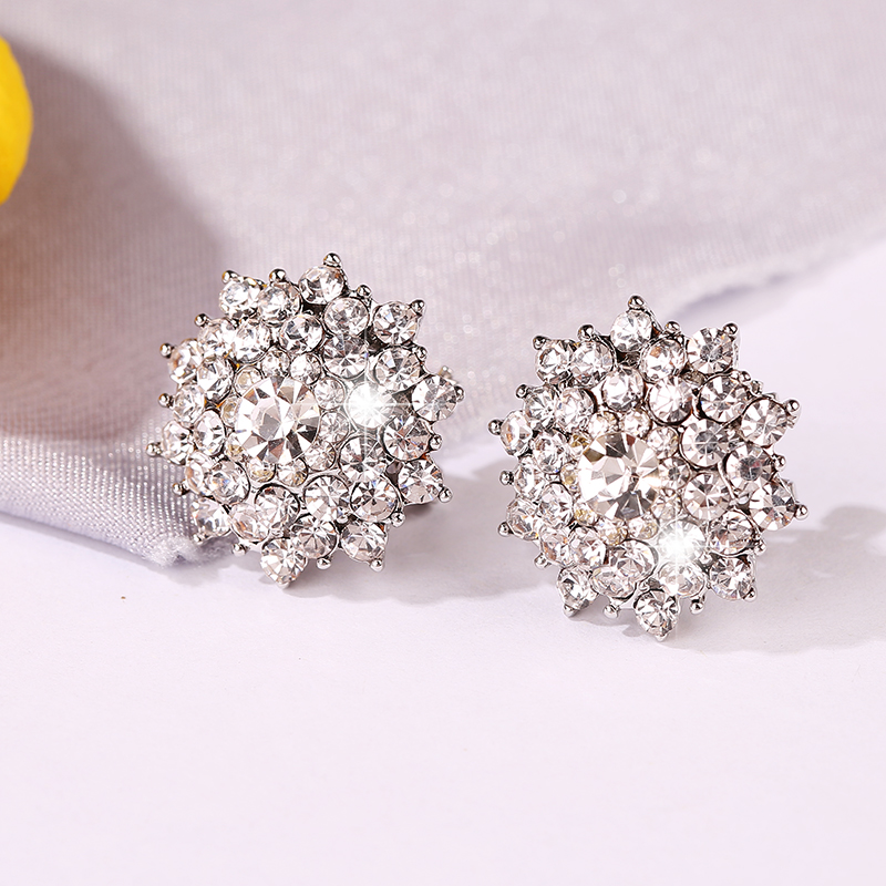满钻高级感花朵超闪韩国纯银耳环