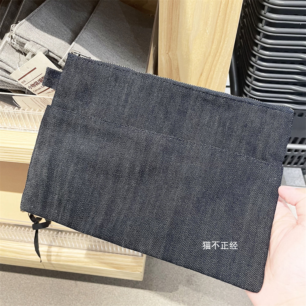 muji无印良品 粗斜纹布袋小物袋平型收纳袋笔袋化妆袋