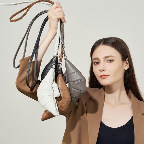 迷你可松牛角包真皮可颂包迷你挂脖牛角包复古精致零钱包