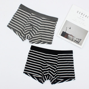 简约日系基础四角内裤 全棉中腰平角内裤 条纹纯棉内裤 男士