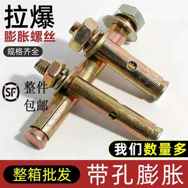 国标新款中国大陆小头防滑膨胀螺丝爆炸涨栓金属黄色螺栓带孔-M12
