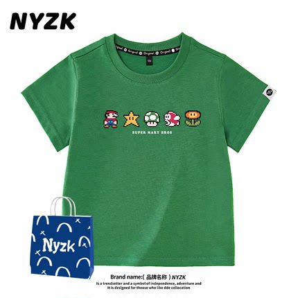 NYZK马里奥男童短袖T恤纯棉洋气上衣2025新款潮牌中大童儿童夏装