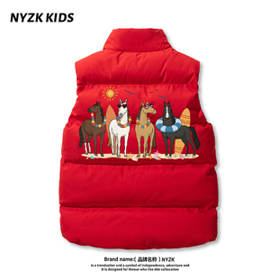 Nyzk马年红色男童羽绒棉马甲拜年服加厚保暖背心儿童女童新年衣服