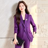 两件套装 女外套裤 春秋冬季 外贸职业装 紫色西装 女套装 套装
