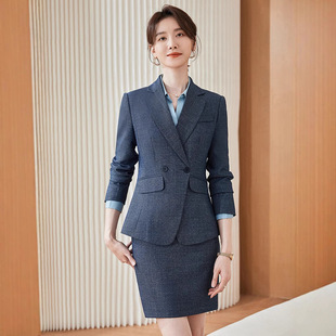 小西装 长袖 领外套女衬衫 裤 蓝色高级24年春秋冬季 子裙子四件套装 款