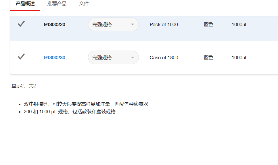 赛默 热电 94300220 94300230 1000ul FT1000ul蓝色 吸头