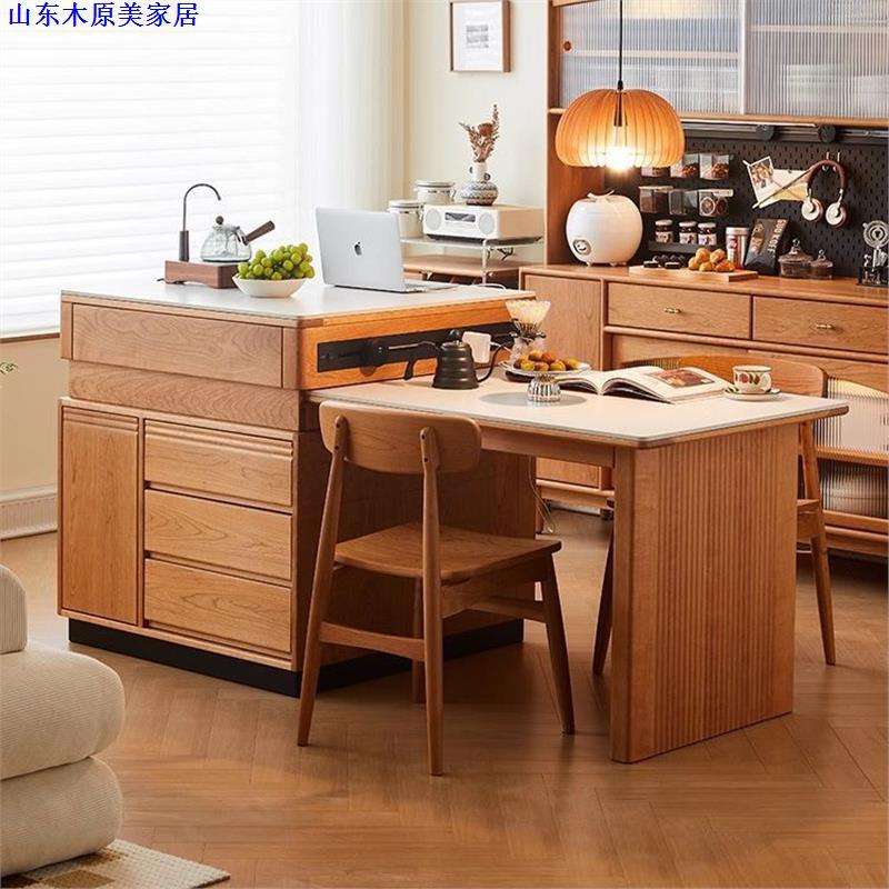 小户型黑胡桃木可伸缩吧台岩板餐