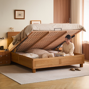 管木匠满仓实木床箱体床樱桃木储物卧室双人床黑胡桃木高箱1.8米