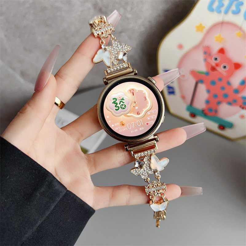 镶钻皇冠蝴蝶适用华为gt5/4表带gt3金属FIT3腕带8/9/10手环手链潮