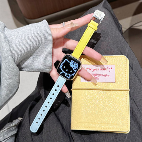 卡通咖啡猫适用苹果s11表带S10代iwatch98s765腕带金属皮质轻奢女