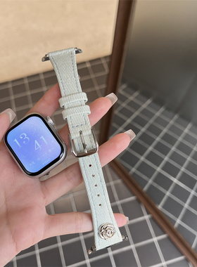 复古轻奢山茶花牛仔适用苹果iwatch987se654表带小蛮腰腕带女款潮