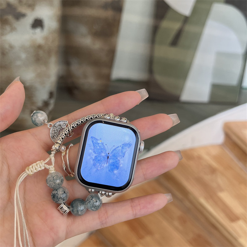 国风琉璃玻璃串珠适用iWatch9876se5表带苹果S10编织11蝴蝶扇子女