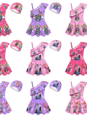 夏季新款女童泳装cosplay疯狂动物城2儿童高弹力吊带连体泳衣泳帽