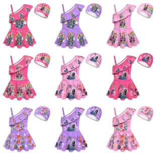 cosplay疯狂动物城2儿童高弹力吊带连体泳衣泳帽 女童泳装 夏季 新款