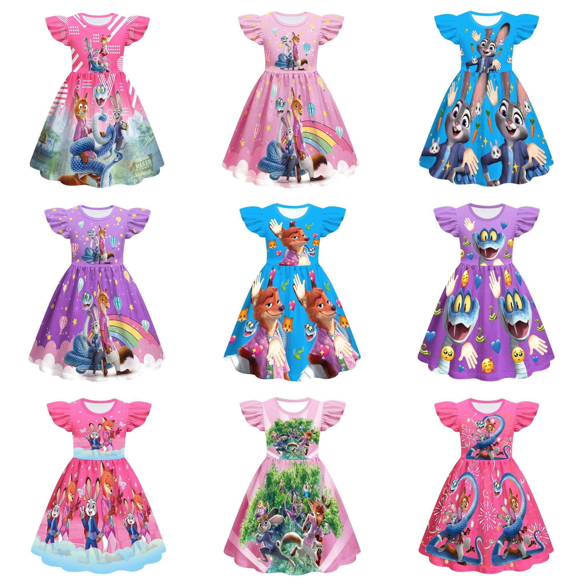 新款女童飞飞袖裙cosplay疯狂动物城2儿童公主连衣裙短袖A字裙子