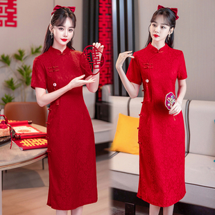 礼服中国风连衣裙 酒红色旗袍敬酒服新娘结婚回门便装 2025夏季 新款