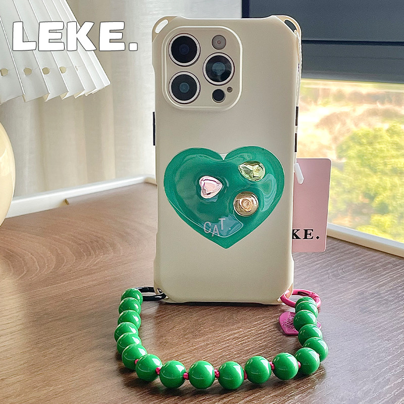 韩系爱心钻石适用苹果12手机壳挂绳斜挎可背iphone16promax四角开孔15绿色支架13链条手提14挂链17带斜跨11