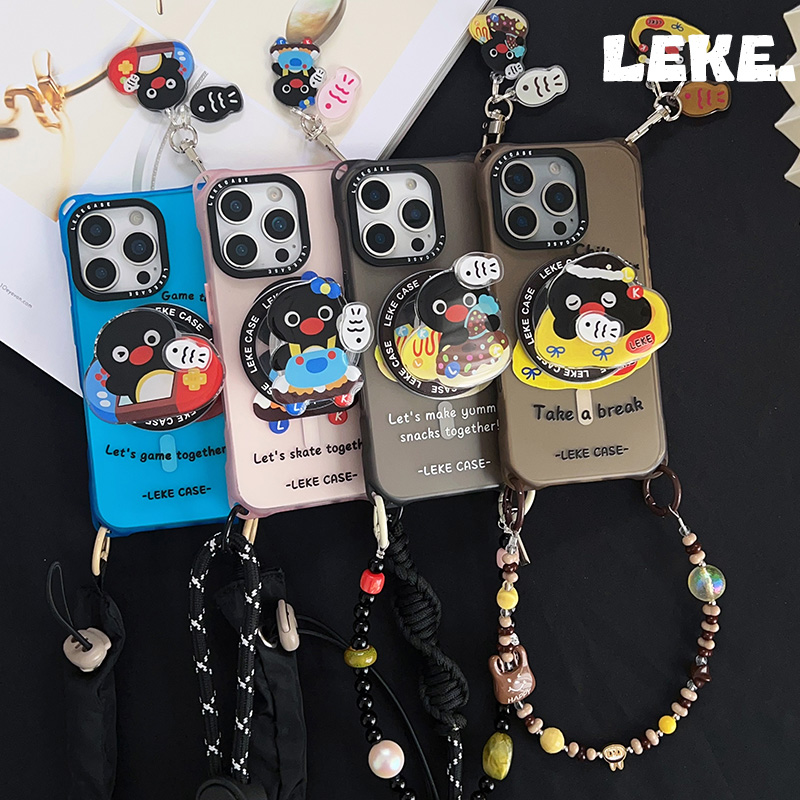 贪吃企鹅情侣磁吸手机壳带挂绳链