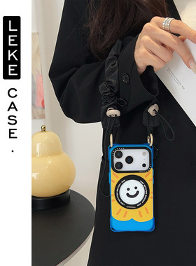 治愈笑脸太阳花~旋转支架适用苹果15手机壳带挂绳17手腕iphone16promax四角防摔小米14懒人13手提p80带子12