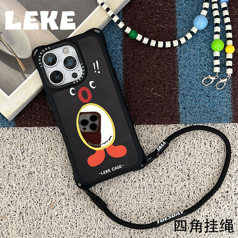 吃惊企鹅镜面手机壳挂绳斜挎链条